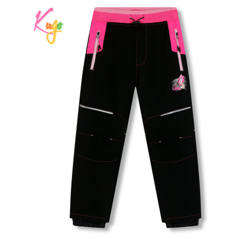 Dívčí softshellové kalhoty, zateplené KUGO HK5612, černá / růžový pas Barva: Černá
