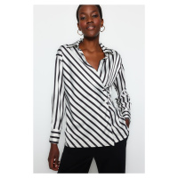 Trendyol Black Striped Double Breasted Satin Woven Shirt
