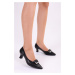 Shoeberry Women's Savoir Black Skin Heeled Shoes Stiletto
