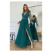 Smaragdové společenské šaty s tylovou sukní a rukávy