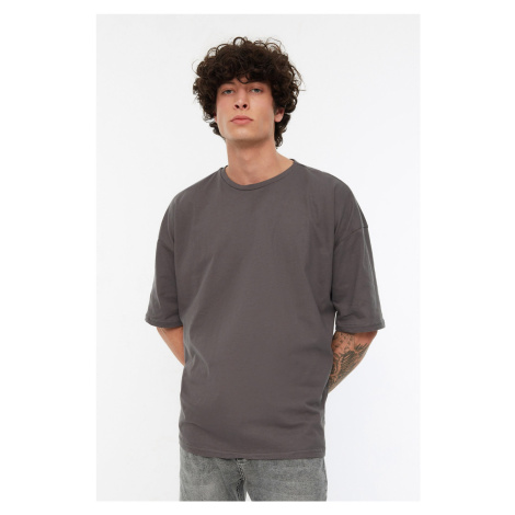 Trendyol Anthracite Basic 100% bavlna oversize/široký střih krátký rukáv tričko