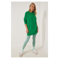 Happiness İstanbul Women's Green Oversize Long Seasonal Sweatshirt