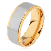 Dvoubarevný prsten z chirurgické oceli, vyvýšený matný pás stříbrné barvy