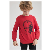 DEFACTO Boy's Atatürk Printed Crew Neck Red Sweatshirt