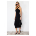 Trendyol Black Fitted One Sleeve Stretchy Knitted Midi Knitted Midi Dress