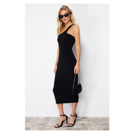 Trendyol Black Fitted Single Sleeve Stretchy Knitted Midi Knitted Midi Pencil Dress