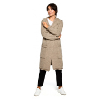 BK016 Dlouhý svetr s kapucí a bočními kapsami - světle hnědý