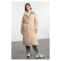 Trendyol Mink Collar Plush Detailed Belted Water Repellent Long Parka Puffer Jacket