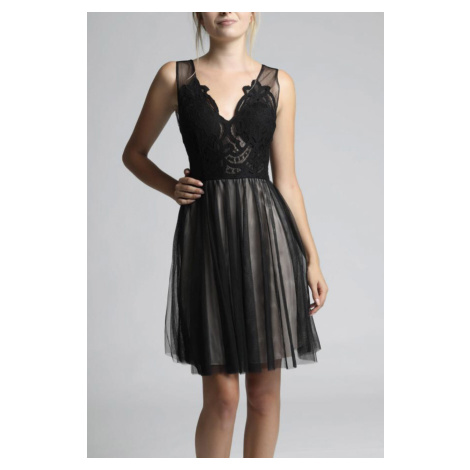 Černé tylové šaty midi plesové šaty síťované s krajkou SOKY&SOKA