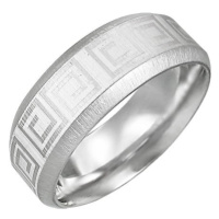 Ocelový prsten se vzorem řeckého klíče, zkosené hrany