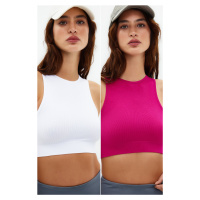 Trendyol Fuchsia-White 2-Piece Seamless/Seamless Light Support/Shaping Knitted Sports Bra