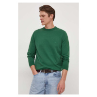 Bavlněný svetr BOSS zelená barva, lehký