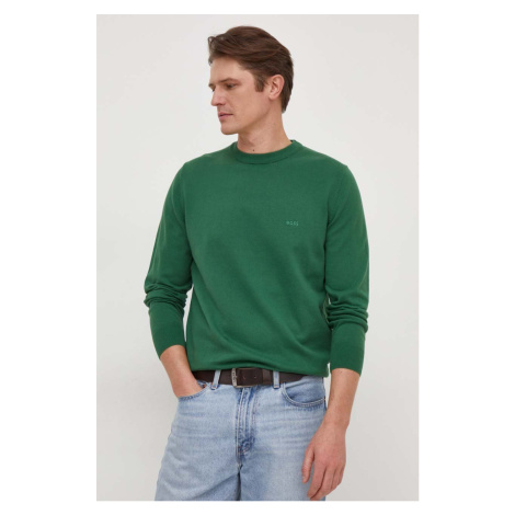 Bavlněný svetr BOSS zelená barva, lehký Hugo Boss
