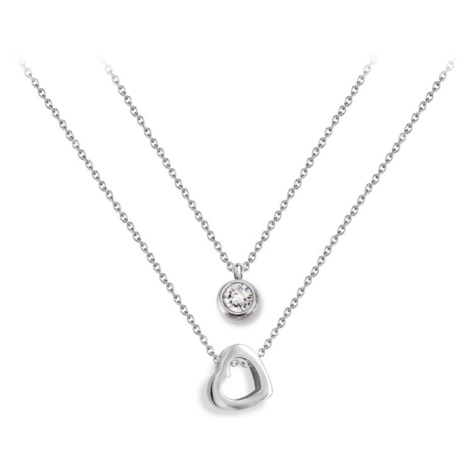 Jewellis ocelový vrstvený náhrdelník Double Chain Heart ve tvaru srdce s krystalem Swarovski - C