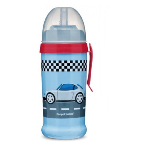 Canpol babies Sportovní láhev se silikonovou nevylévací slámkou AUTA tmavě modrá 350 ml