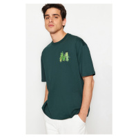 Trendyol Emerald Green Oversize/Wide Cut Short Sleeve Text Printed 100% Cotton T-Shirt