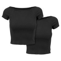 Dámské tričko Off Shoulder Rib 2-Pack černá+černá