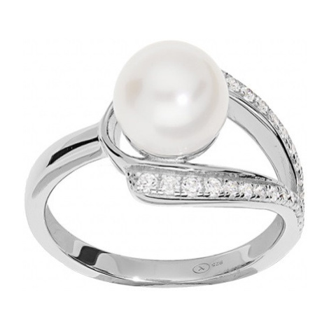 Brilio Silver Nadčasový stříbrný prsten s pravou perlou a zirkony ML05699A
