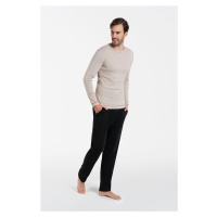 Pánské pyžamo Zermat, dlouhý rukáv, dlouhé kalhoty - béžová melanž/černá