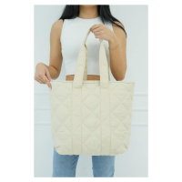 Madamra Cream Women's Quilted Pattern Puffy Bag
