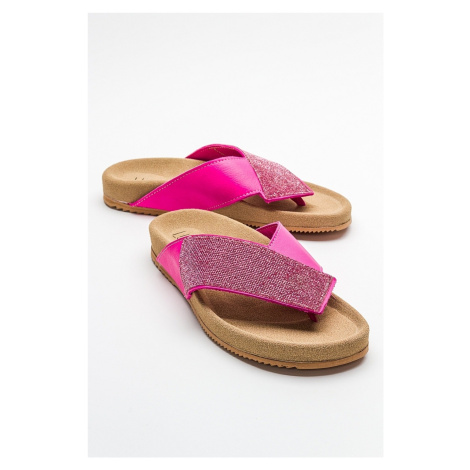 LuviShoes BEEN Women's Pink Stone Leather Flip Flops