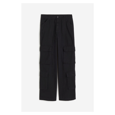 H & M - Keprové kalhoty cargo - černá H&M
