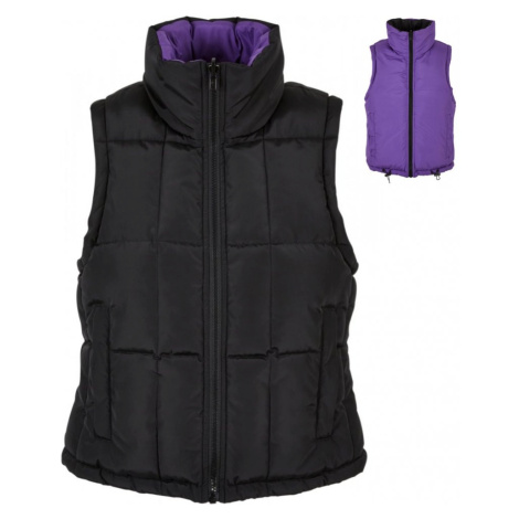 Ladies Reversible Cropped Puffer Vest - black/realviolet Urban Classics