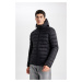 DEFACTO Slim Fit Lightweight Puffer Jacket Water Repellent Hooded Zippered Pocket Seasonal