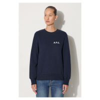 Bavlněná mikina A.P.C. Sweat Shelley COETM-F27693 DARK NAVY dámská, tmavomodrá barva, s potiskem