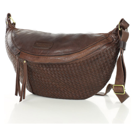 Velká půlměsícová kabelka do pasu pletená kůže Marco Mazzini handmade