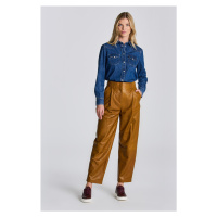 KALHOTY GANT D1. PLEATED LEATHER PANTS hnědá