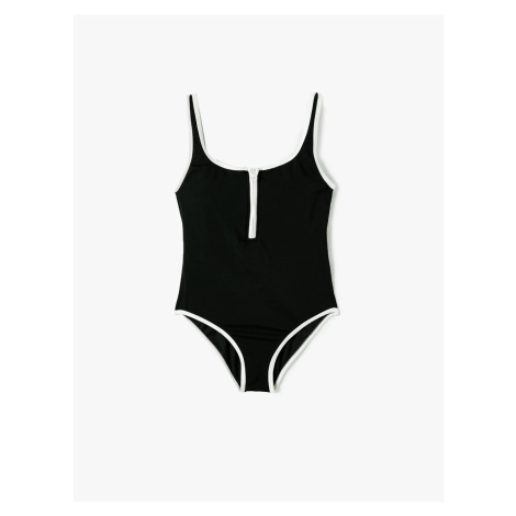 Koton Swimsuit Half Zippered Thick Strap Covered with Piping Detail