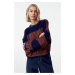 Trendyol Navy Blue Wide Cut Striped Knitted Sweater