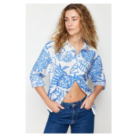 Trendyol Blue Lilies Fabric Patterned Oversize/Creature Woven Shirt