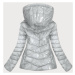 Lesklá stříbrná dámská bunda s kapucí (B9569)
