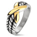 Ocelový prsten stříbrné barvy, zářezy na ramenech, X zlaté barvy