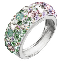 Evolution Group Stříbrný prsten s krystaly Swarovski mix barev fialová zelená růžová 35031.3 sak