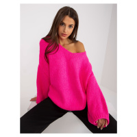 Fluo růžový oversize svetr s výstřihem do V RUE PARIS