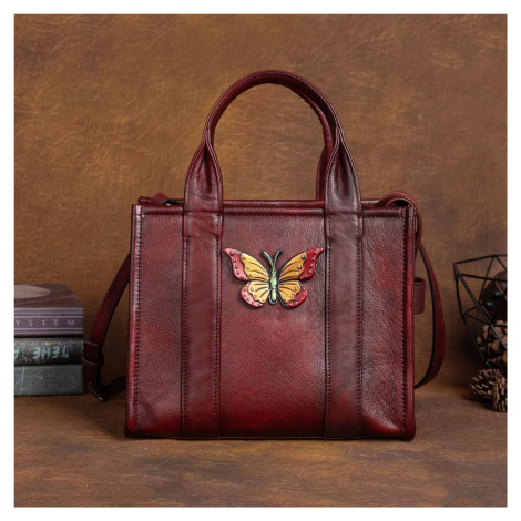 Kožená kabelka do ruky s motýlkem