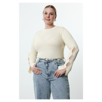 Trendyol Curve Cream Ribbed Knitwear Plus Size Blouse