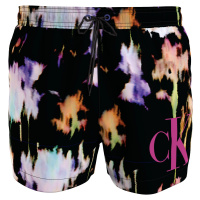 Pánské plavky SHORT DRAWSTRING KM0KM00968 0GJ černá s barevným vzorem - Calvin Klein