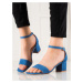 Jedinečné sandály dámské modré na širokém podpatku