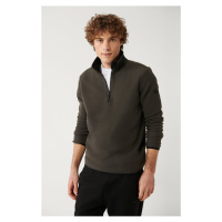 Avva Men's Anthracite Fleece Sweatshirt Stand Collar Cold Resistant Half Zipper Regular Fit