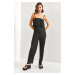 Bianco Lucci Women's Strap Pleated Satin Jumpsuit 6030