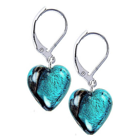 Lampglas Výjimečné náušnice Turquoise Heart s ryzím stříbrem v perlách Lampglas ELH5