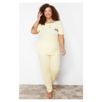 Trendyol Curve Yellow Button Detailed Camisole Knitted Pajamas Set