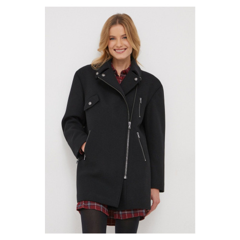 Kabát s příměsí vlny Sisley černá barva, přechodný, oversize