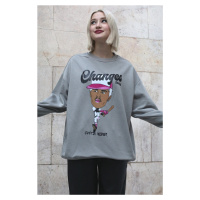 Madmext Dyed Gray Printed Oversized Sweatshirt