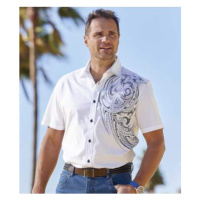 Bílá popelínová košile s potiskem polynéských motivů