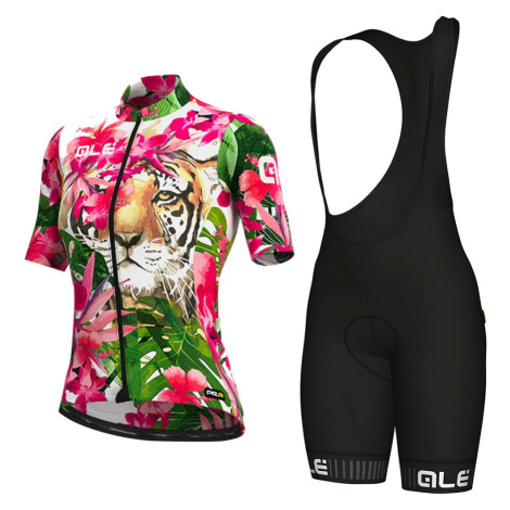 ALÉ Cyklistický krátký dres a krátké kalhoty - TIGER LADY - růžová/zelená